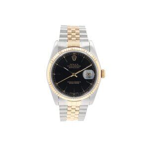 Rolex Datejust 16233 36mm Black Index Dial Fluted Bezel Jubilee Band